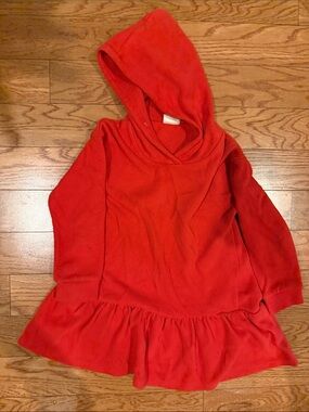 Zara Red Hooded Ruffle-Hem Sweatshirt